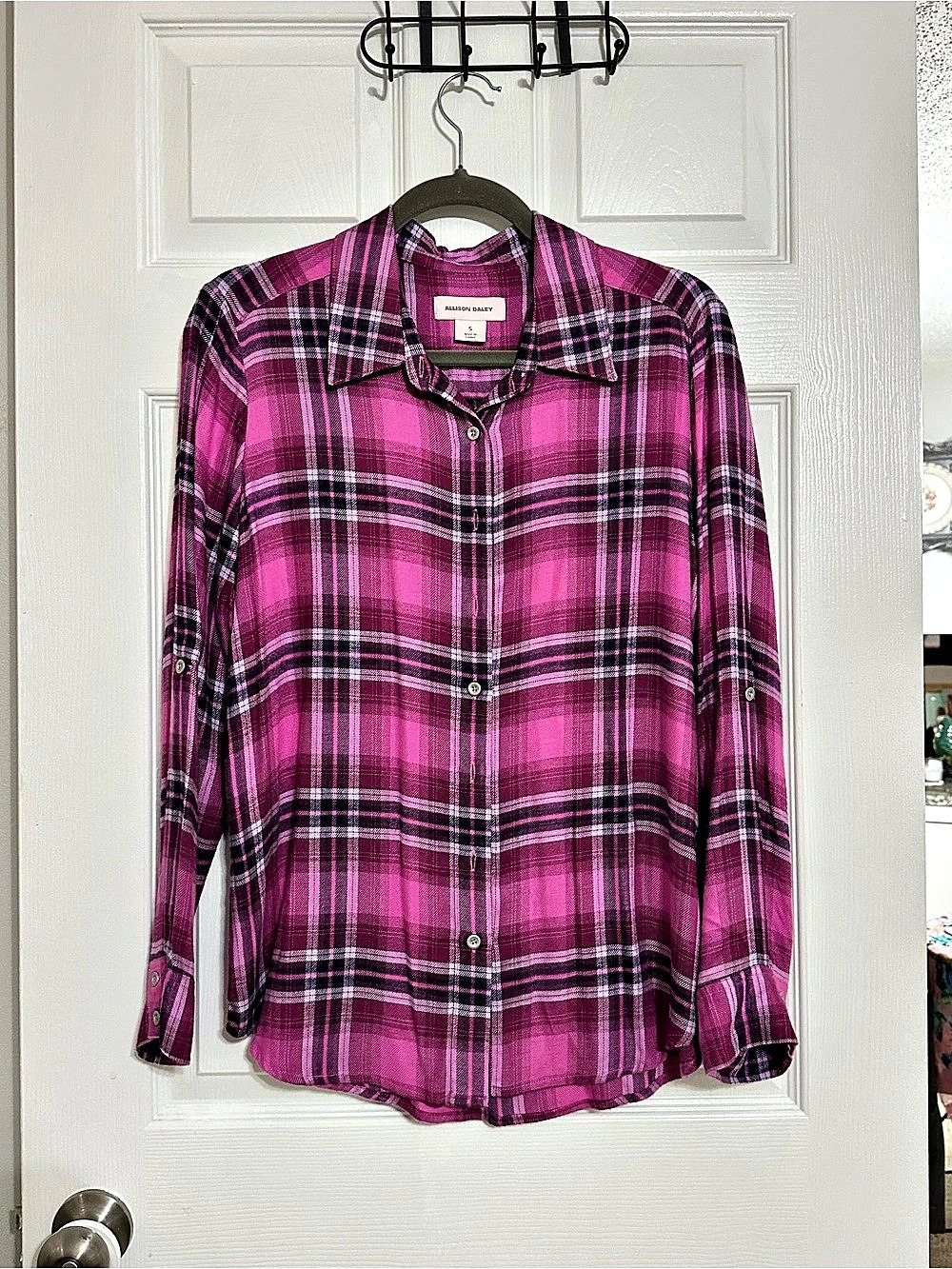 Allison Daley Plaid Button Down in Pink & Purple Size Small Like New